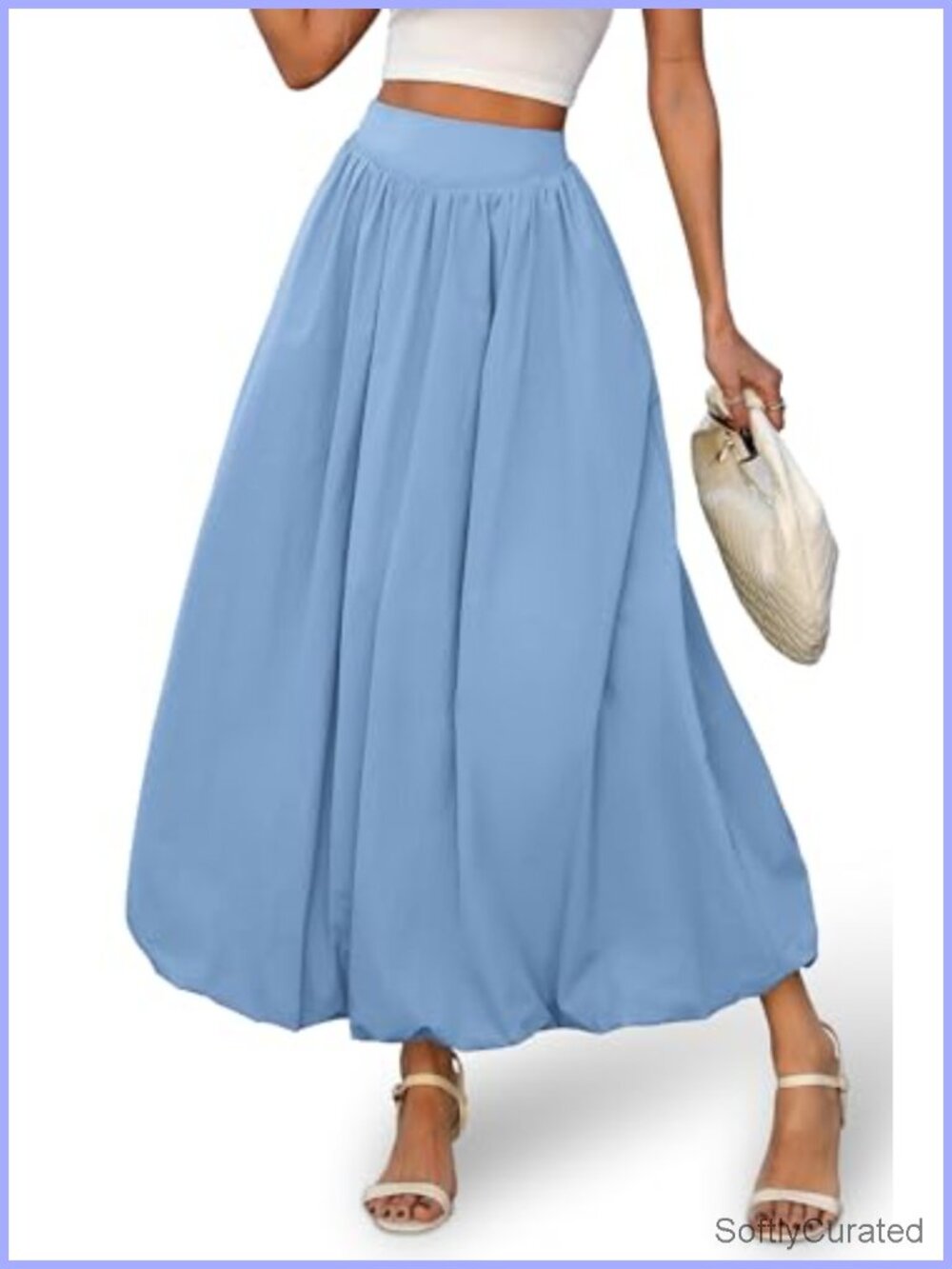 Women's Bubble Maxi Skirt, Elastic Waist Puffy Hem A-Line Flowy Long Skirt with